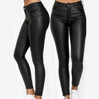 Pantalon en similicuir stretch femme, noir, bleu ou rouge, noir