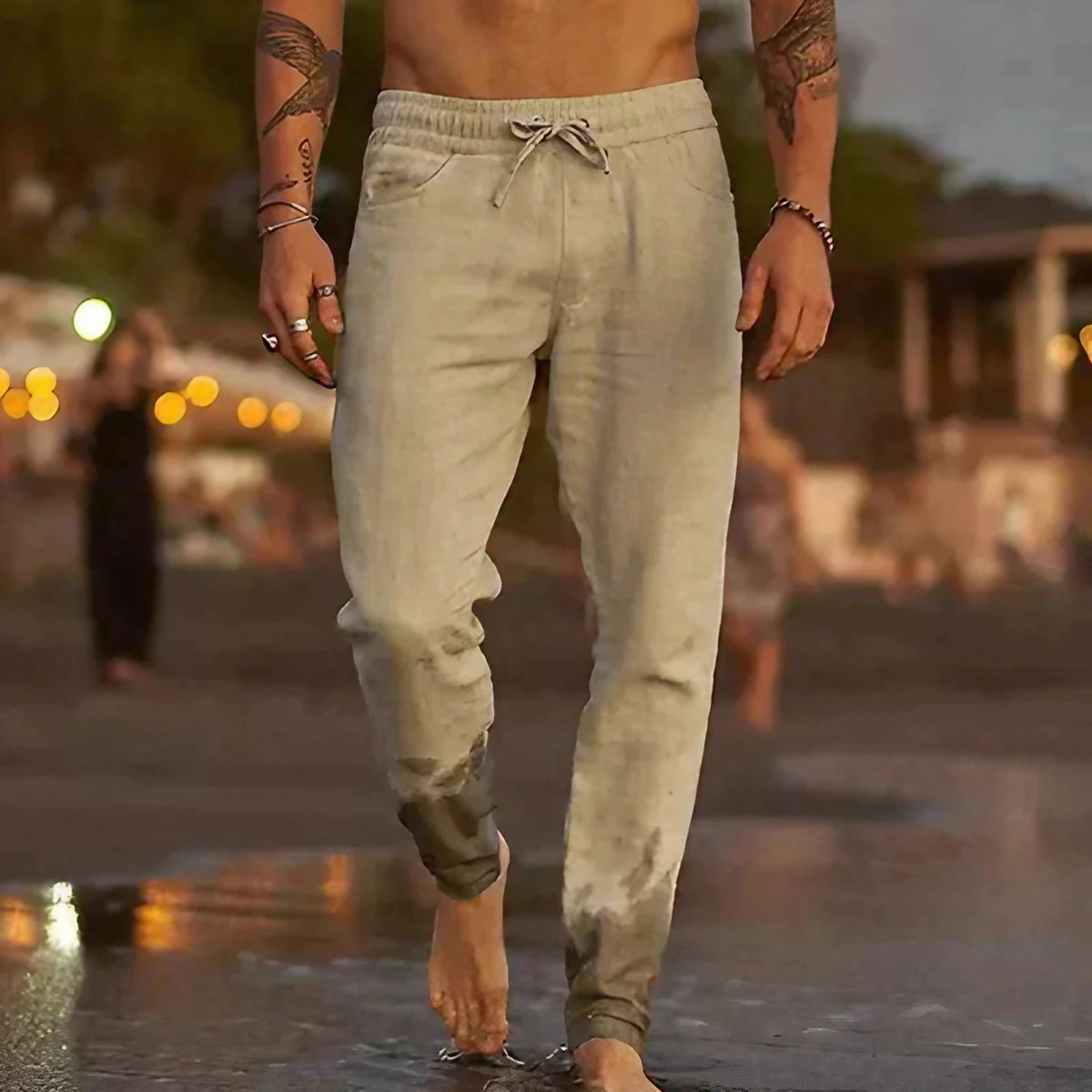 Pantalon homme taille élastique, coupe ample, du S au 5XL, kaki