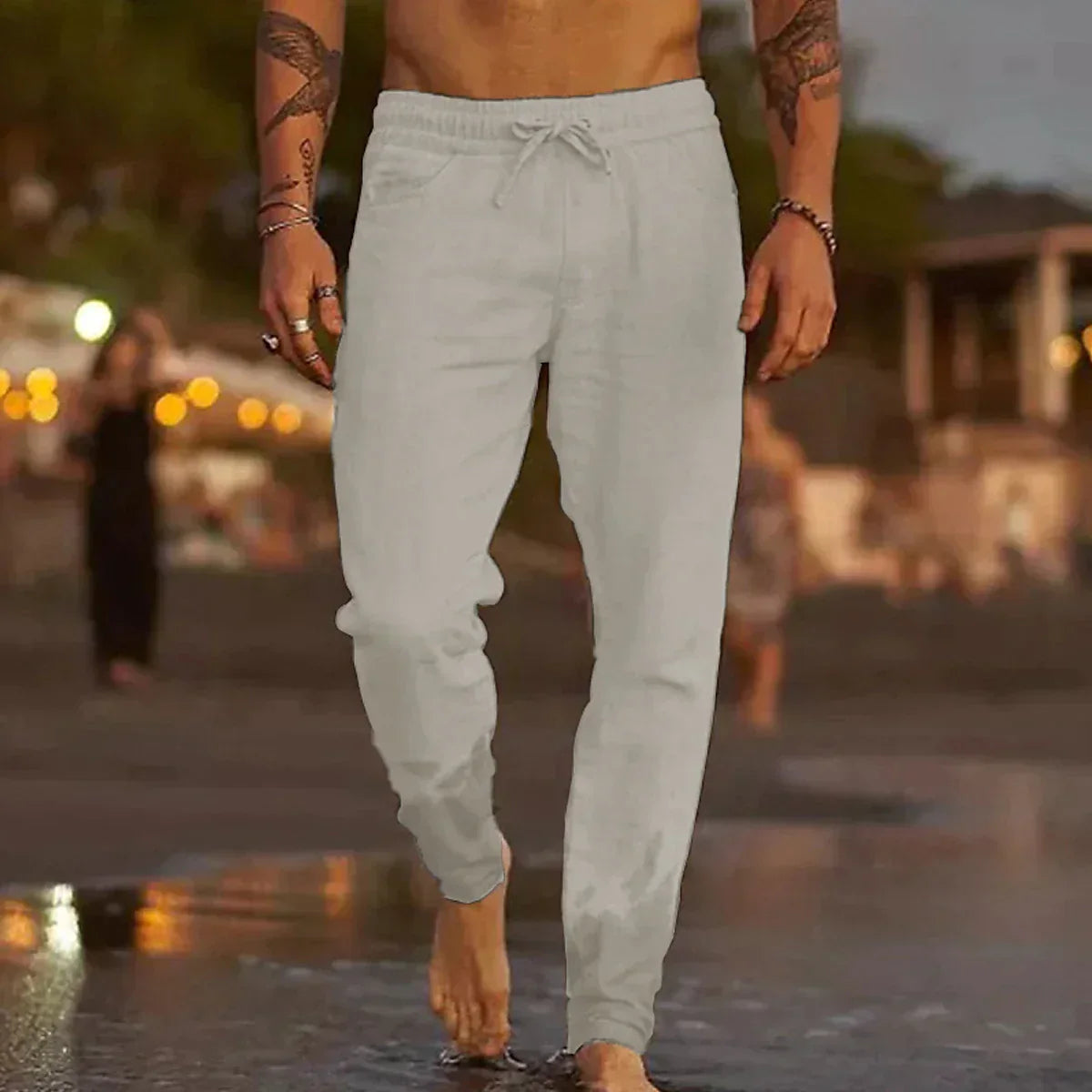 Pantalon homme taille élastique, coupe ample, du S au 5XL, gris clair