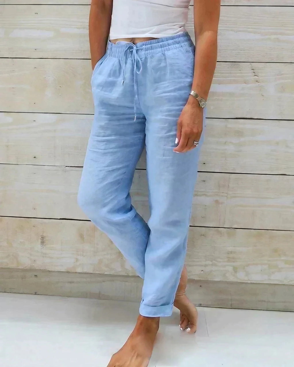 Pantalon en lin léger femme pour l'été, du XS au 4XL, bleu