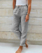 Pantalon en lin léger femme pour l'été, du XS au 4XL, gris
