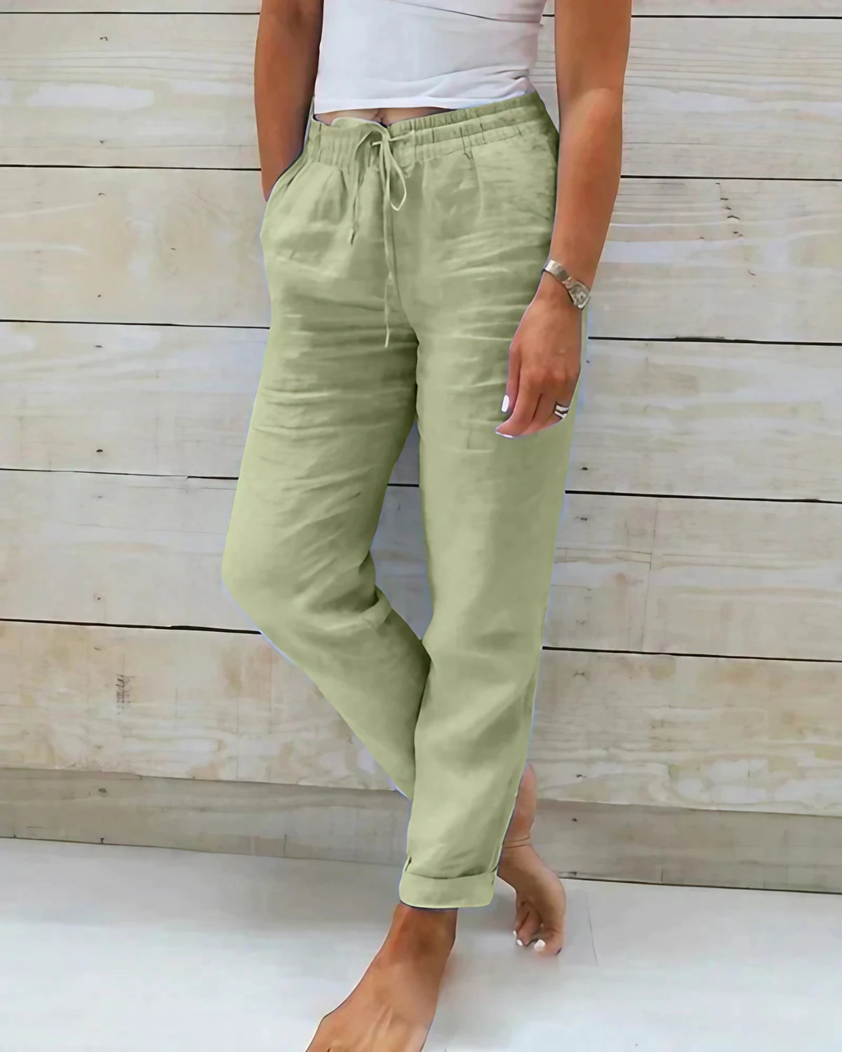 Pantalon en lin léger femme pour l'été, du XS au 4XL, vert