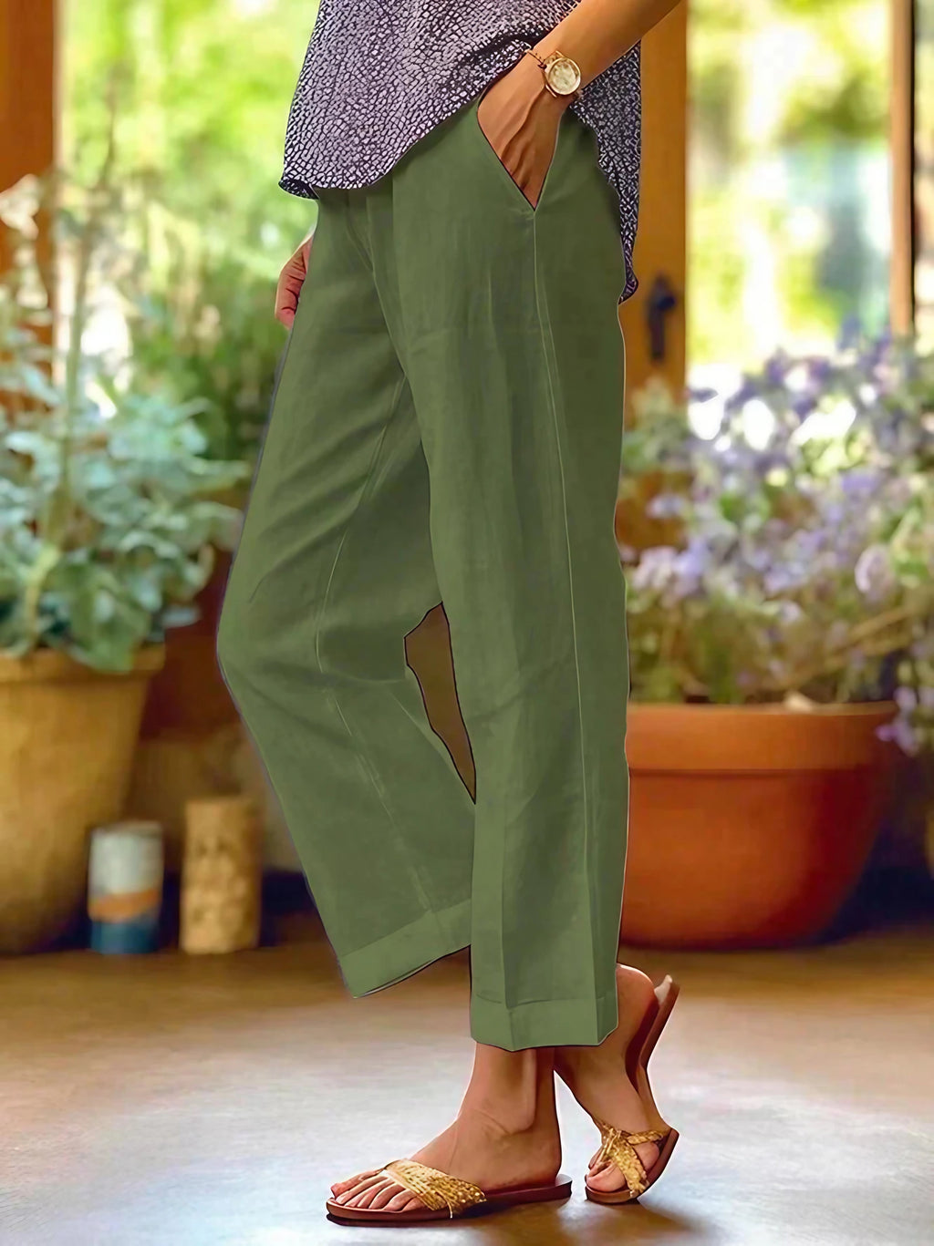 Pantalon fluide femme d'été à taille élastique, du S au 5XL, vert