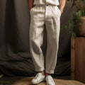 Pantalon d'été homme léger, coupe ajustée, beige, blanc ou noir, beige