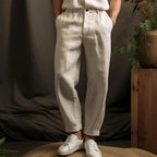 Pantalon d'été homme léger, coupe ajustée, beige, blanc ou noir, beige