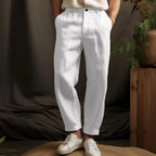 Pantalon d'été homme léger, coupe ajustée, beige, blanc ou noir, blanc