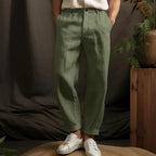 Pantalon d'été homme léger, coupe ajustée, beige, blanc ou noir