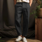 Pantalon d'été homme léger, coupe ajustée, beige, blanc ou noir, noir