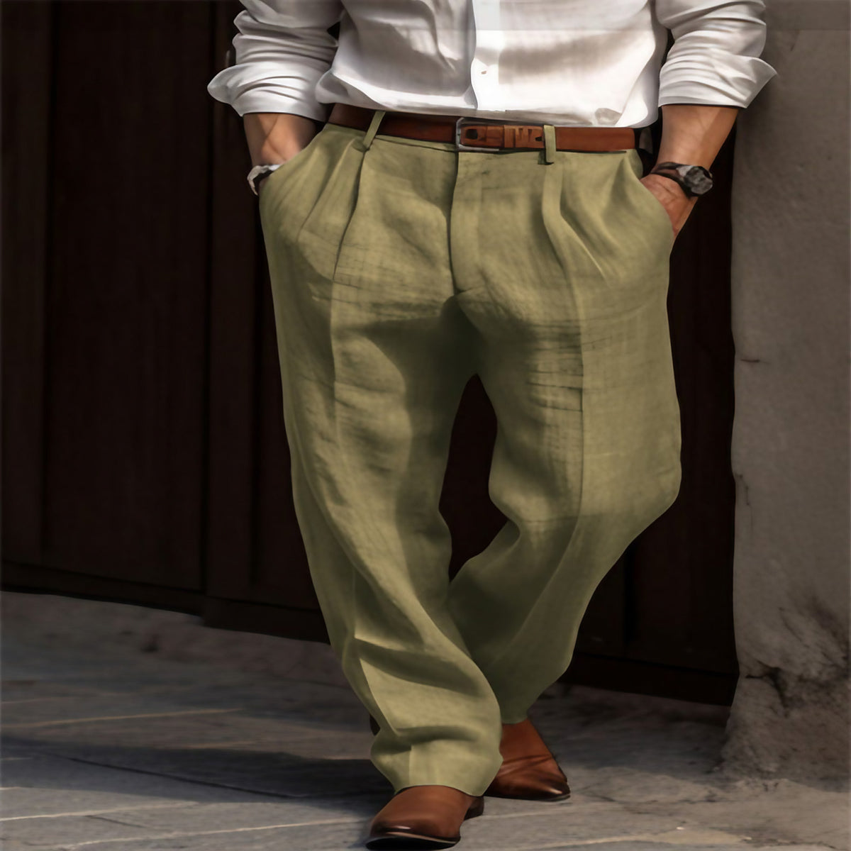 Pantalon léger homme coupe décontractée, du S au 2XL, vert