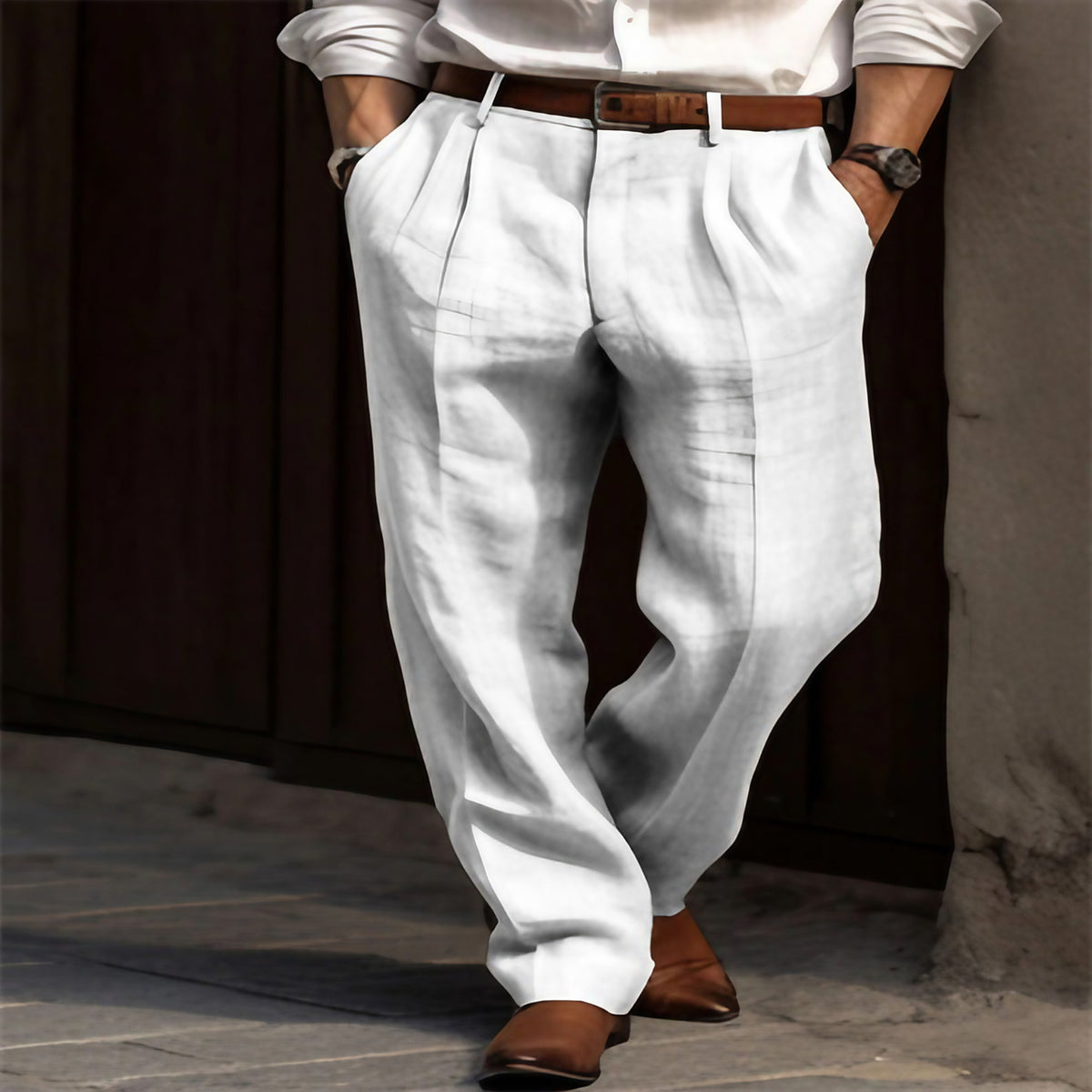 Pantalon léger homme coupe décontractée, du S au 2XL, blanc