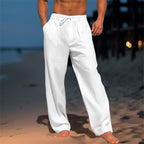 Pantalon homme ample à plis, taille élastique à cordon, blanc