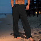 Pantalon homme ample à plis, taille élastique à cordon, noir