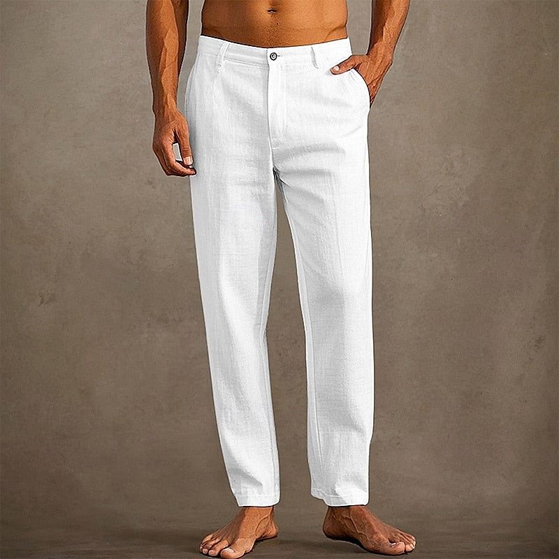 Pantalon d'été homme léger, coupe décontractée, neuf coloris, blanc