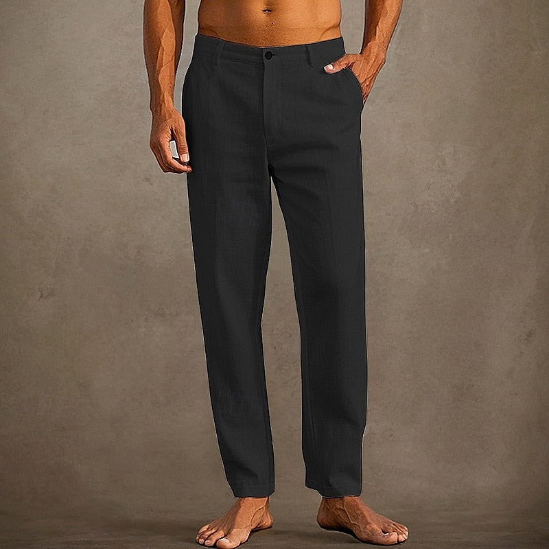 Pantalon d'été homme léger, coupe décontractée, neuf coloris, noir