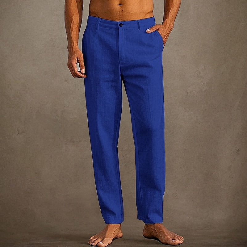 Pantalon d'été homme léger, coupe décontractée, neuf coloris, bleu