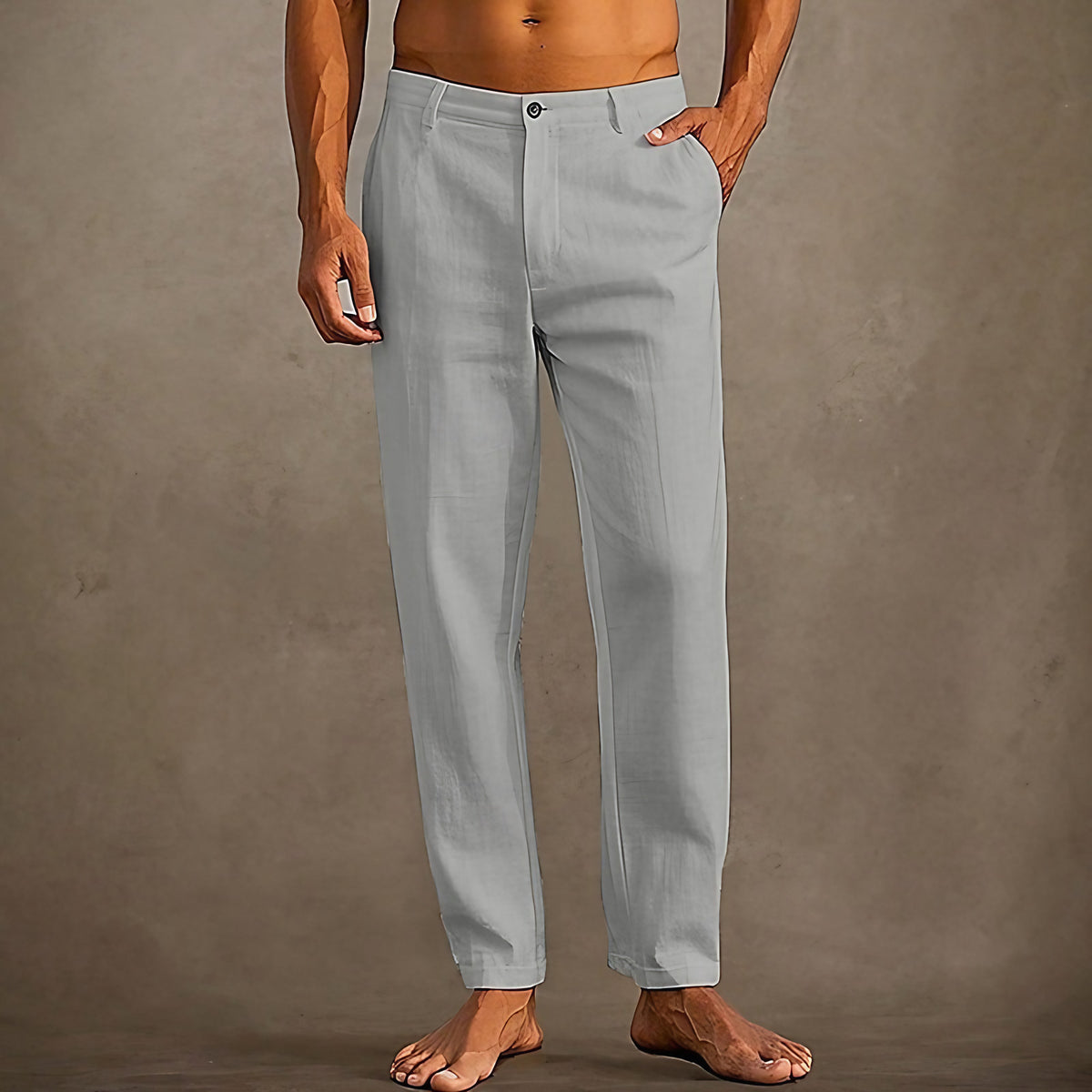Pantalon d'été homme léger, coupe décontractée, neuf coloris, gris clair