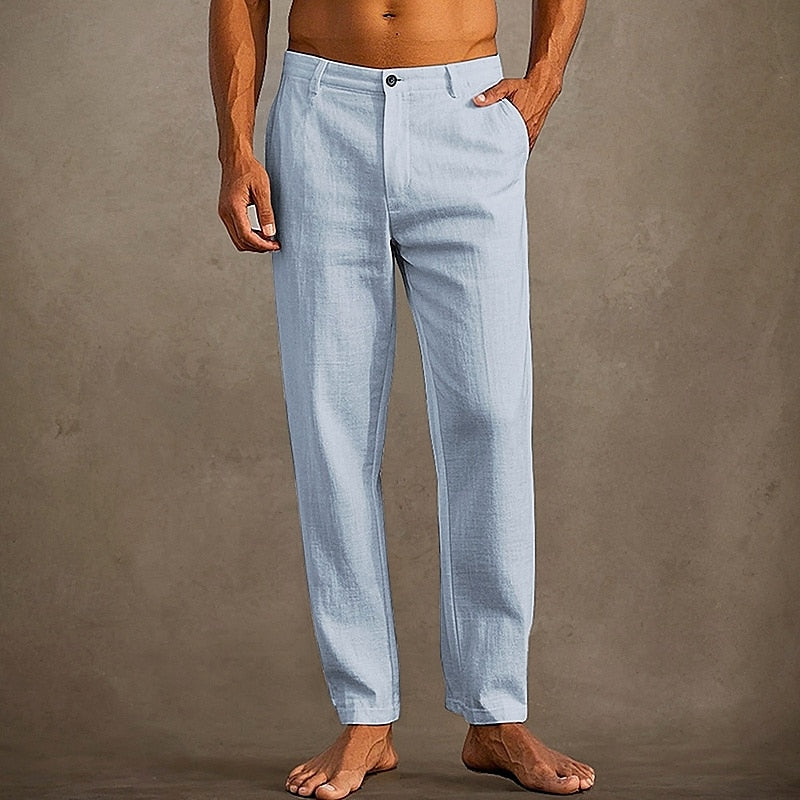 Pantalon d'été homme léger, coupe décontractée, neuf coloris, bleu clair