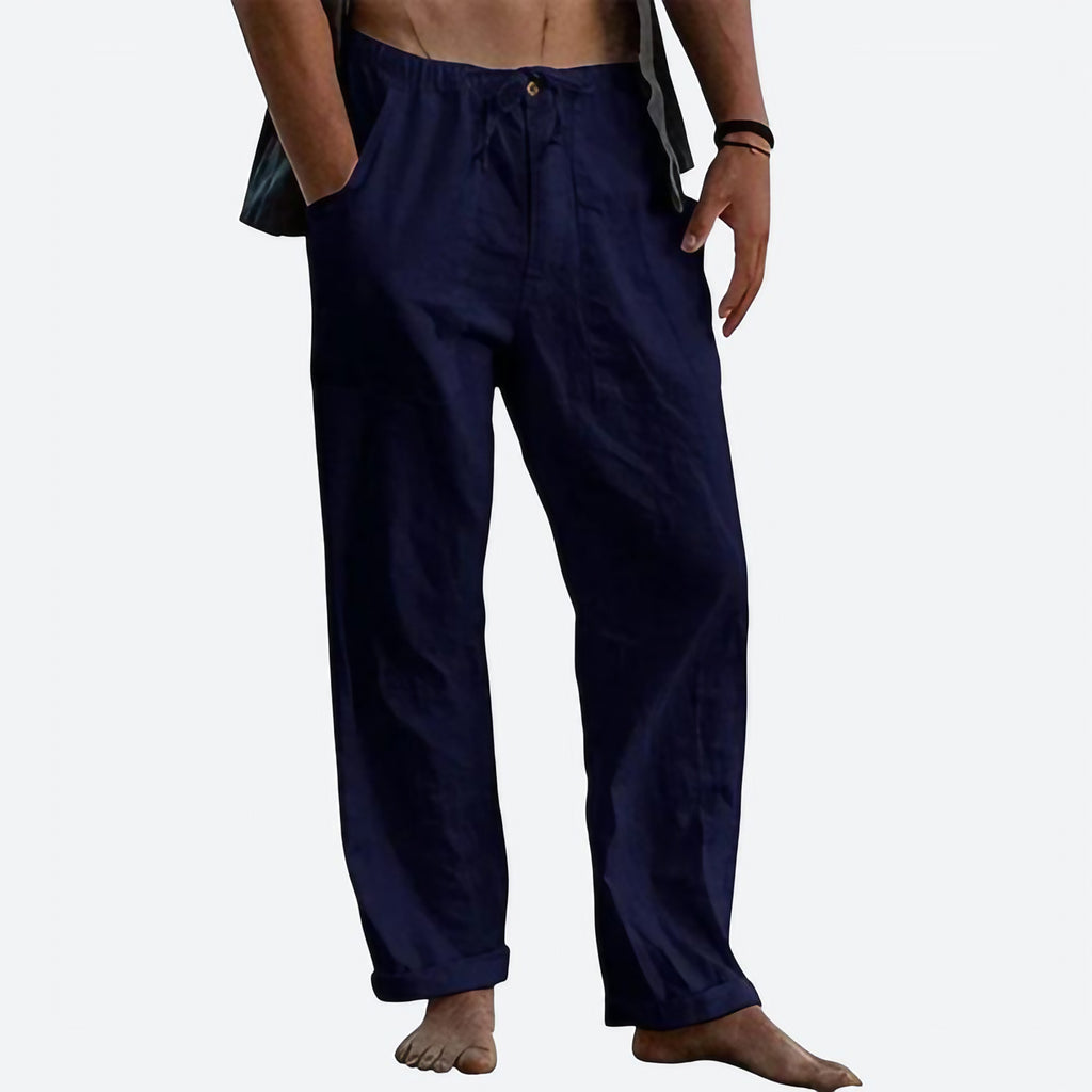 Pantalon d'été homme léger, coupe droite, neuf coloris, bleu marine
