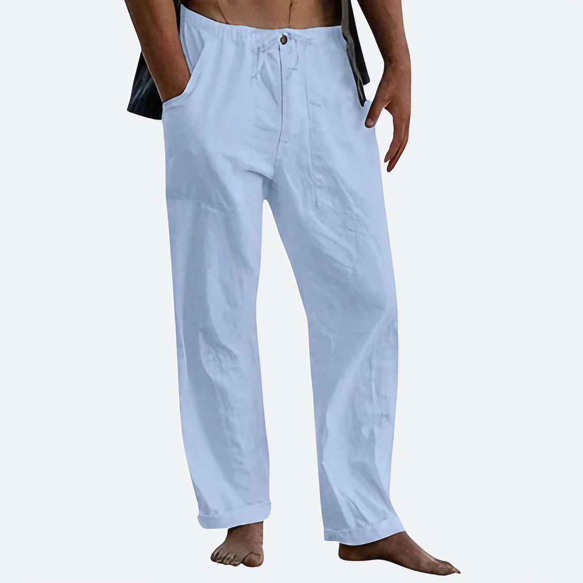 Pantalon d'été homme léger, coupe droite, neuf coloris, bleu clair