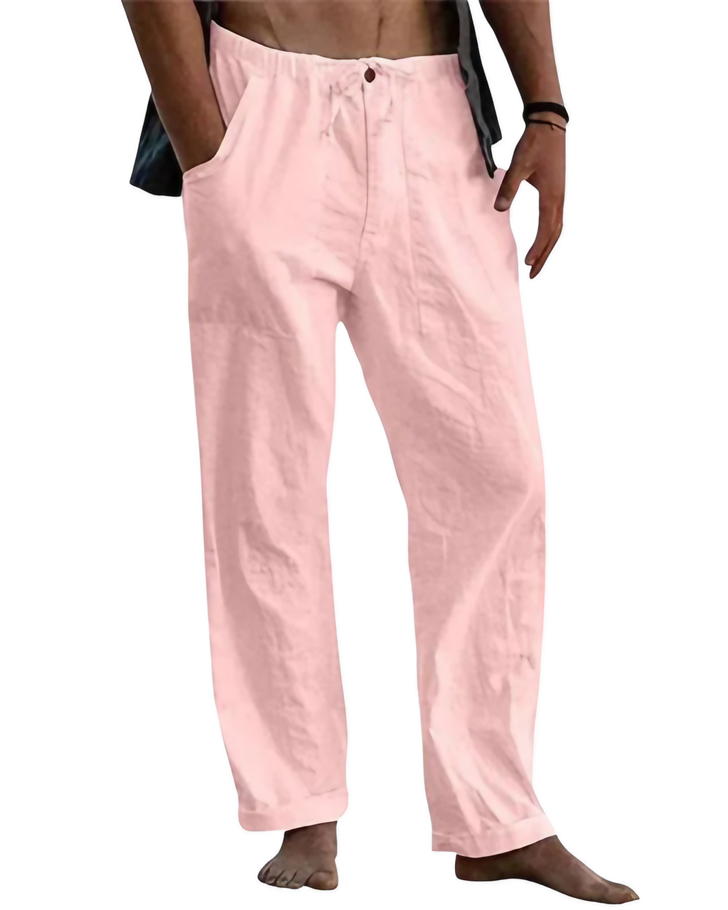 Pantalon d'été homme léger, coupe droite, neuf coloris, rose