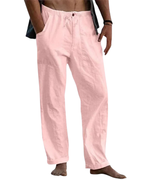 Pantalon d'été homme léger, coupe droite, neuf coloris, rose