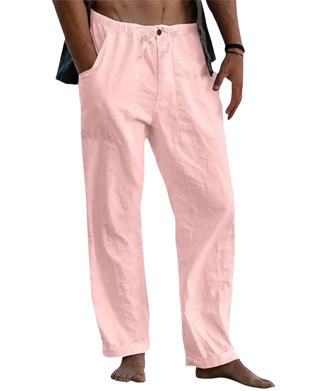 Pantalon d'été homme léger, coupe droite, neuf coloris, rose