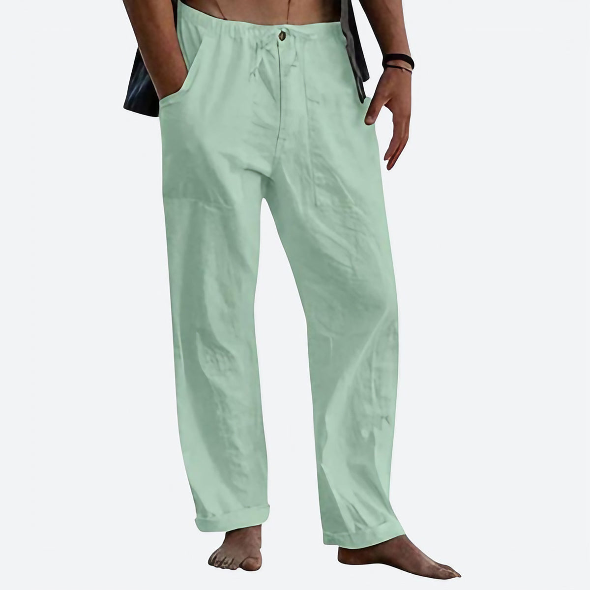 Pantalon d'été homme léger, coupe droite, neuf coloris, vert clair
