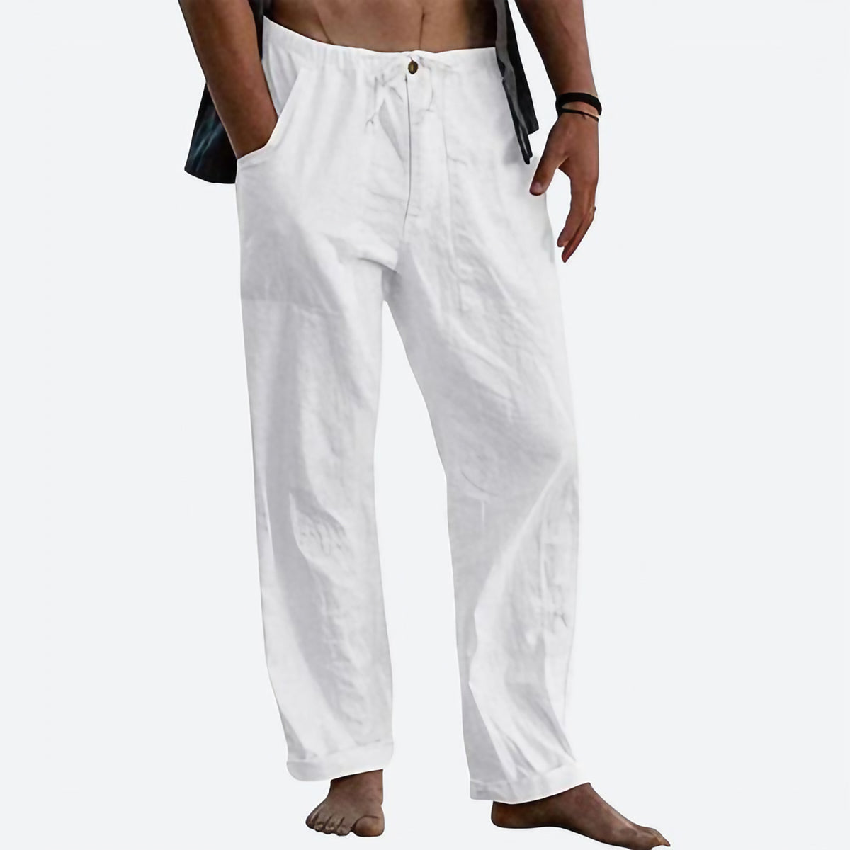 Pantalon d'été homme léger, coupe droite, neuf coloris, blanc
