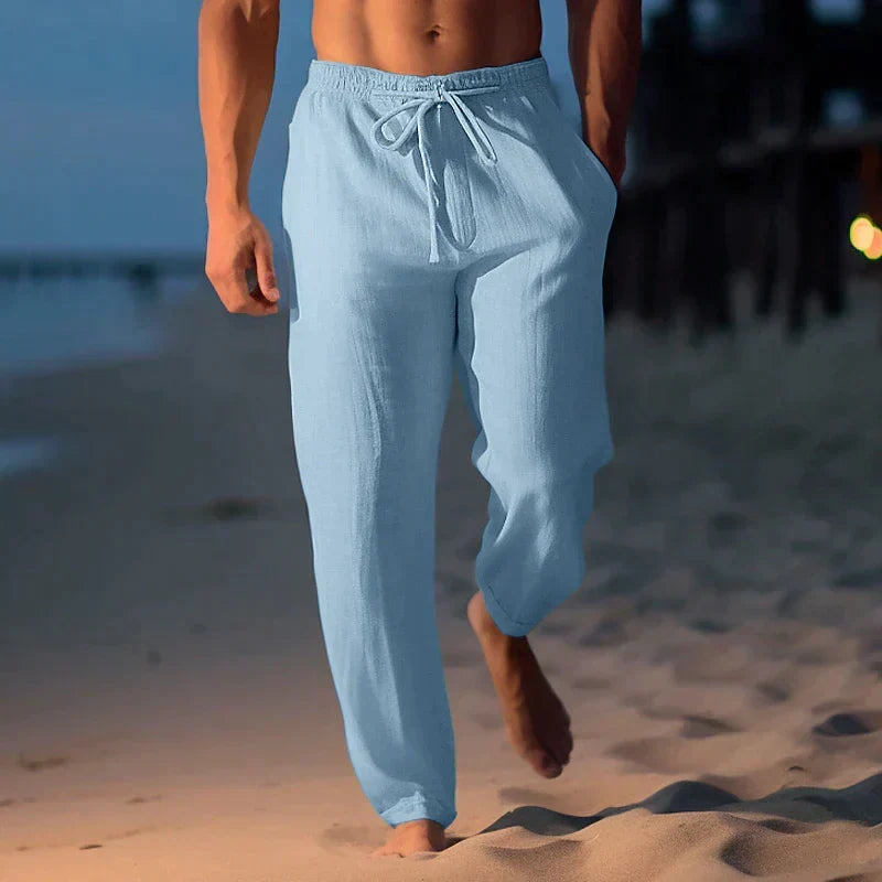 Pantalon léger homme pour l'été, coupe décontractée, bleu