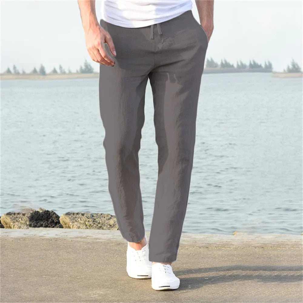 Pantalon homme coupe droite à cordon de serrage, six coloris, gris