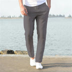 Pantalon homme coupe droite à cordon de serrage, six coloris, gris