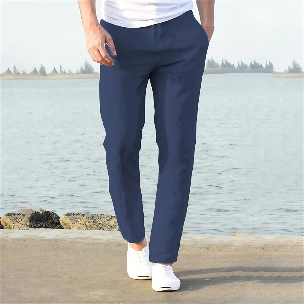 Pantalon homme coupe droite à cordon de serrage, six coloris, bleu foncé