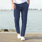 Pantalon homme coupe droite à cordon de serrage, six coloris, bleu foncé