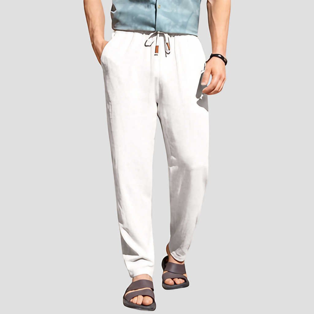 Pantalon d'été homme coupe droite à cordon de serrage, blanc