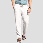 Pantalon d'été homme coupe droite à cordon de serrage, blanc