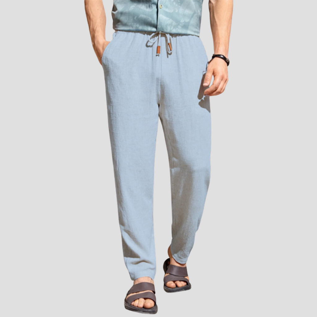 Pantalon d'été homme coupe droite à cordon de serrage, bleu clair