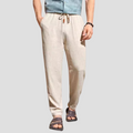 Pantalon d'été homme coupe droite à cordon de serrage, beige clair