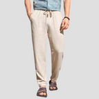 Pantalon d'été homme coupe droite à cordon de serrage, beige clair