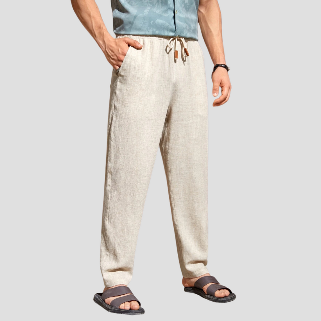 Pantalon d'été homme coupe droite à cordon de serrage