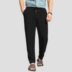 Pantalon d'été homme coupe droite à cordon de serrage, noir