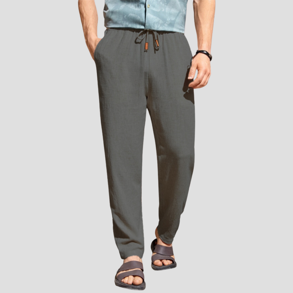 Pantalon d'été homme coupe droite à cordon de serrage, gris foncé