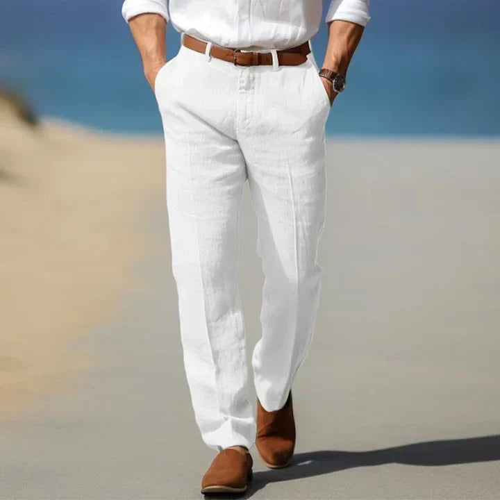Pantalon d'été homme léger, coupe décontractée, sept coloris, blanc