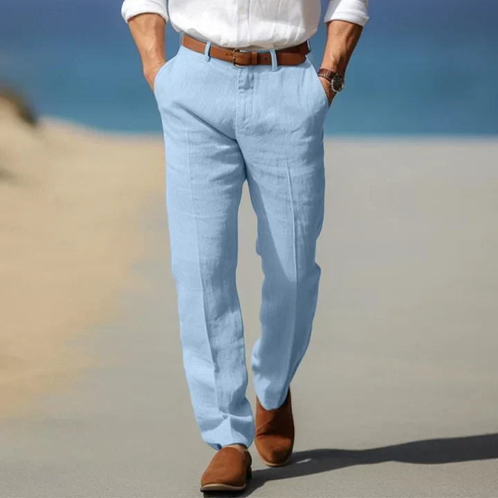 Pantalon d'été homme léger, coupe décontractée, sept coloris, bleu
