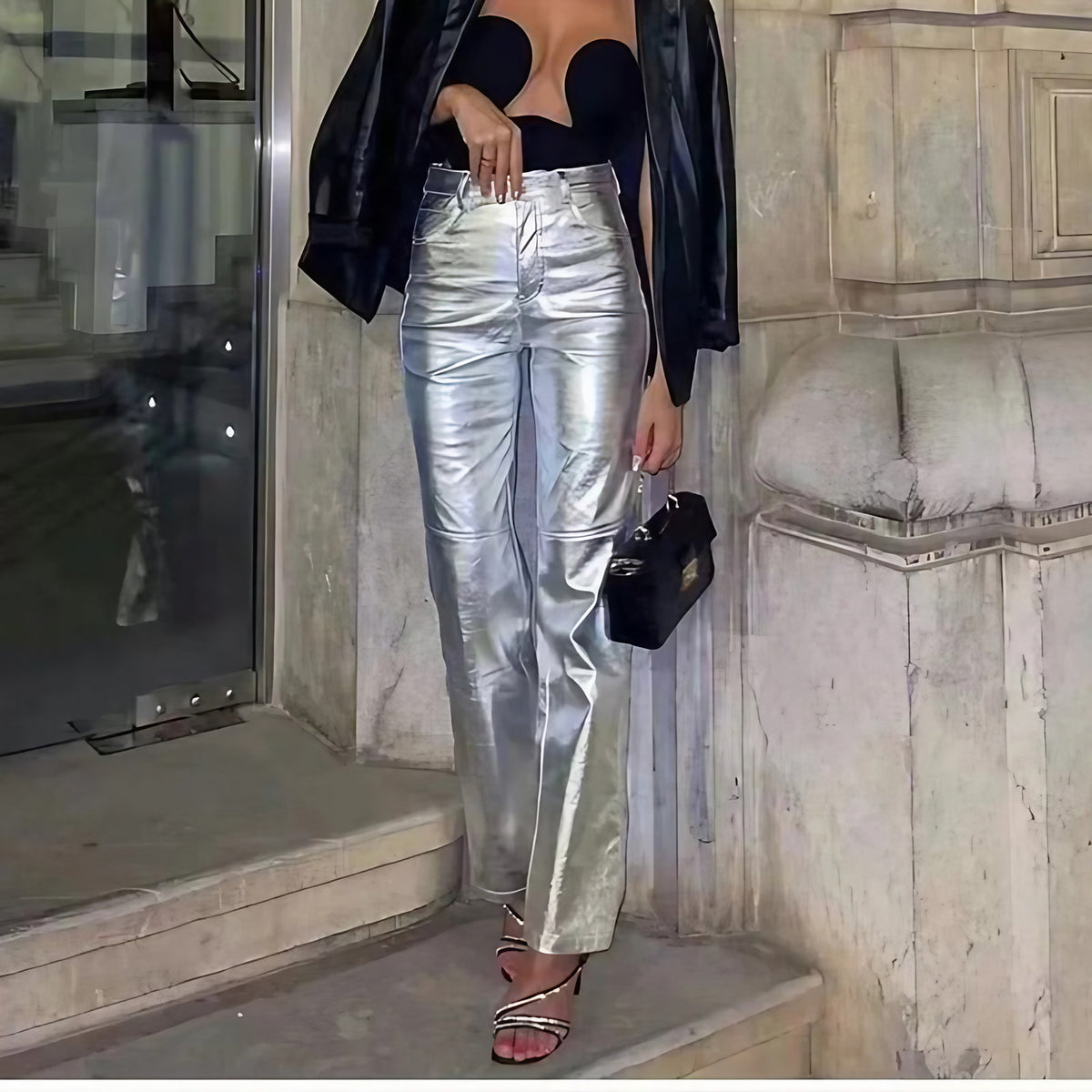Pantalon argenté femme coupe fluide, du XS au L