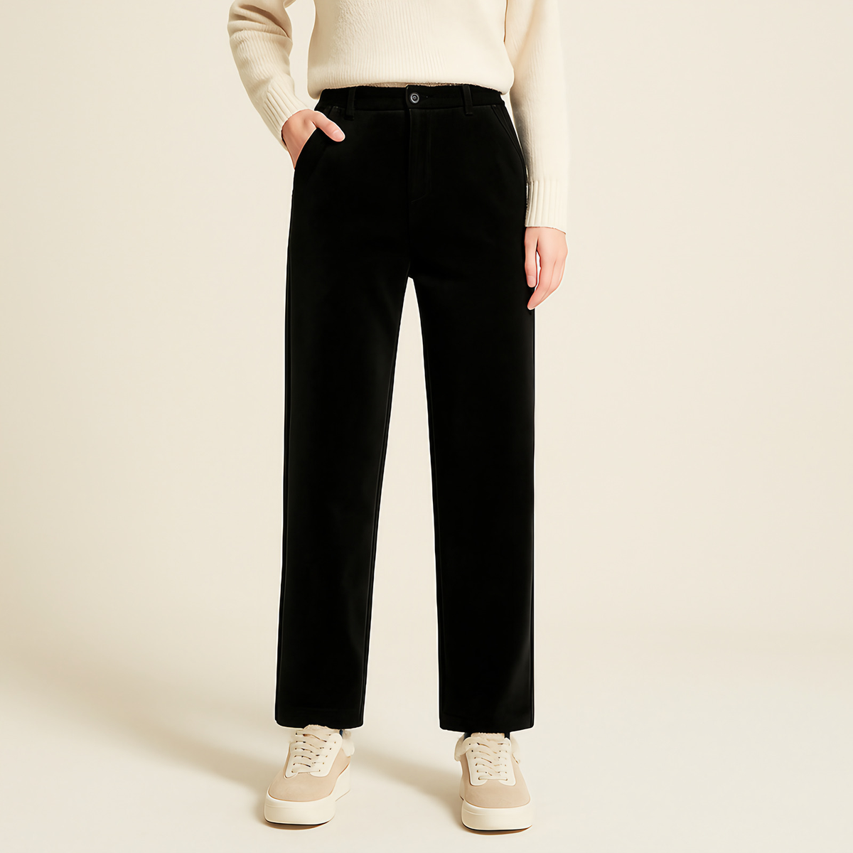 Pantalon fuselé femme taille haute à plis, quatre coloris
