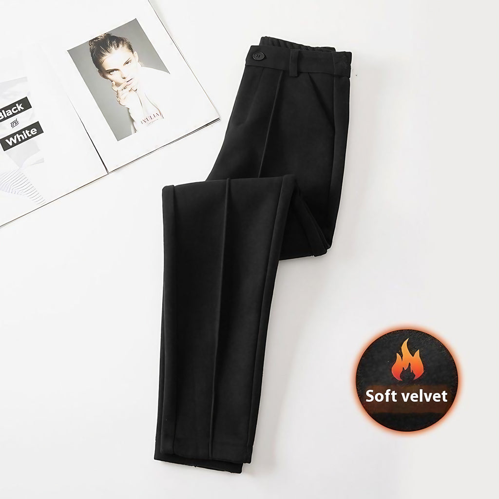 Pantalon fuselé femme taille haute à plis, quatre coloris, noir