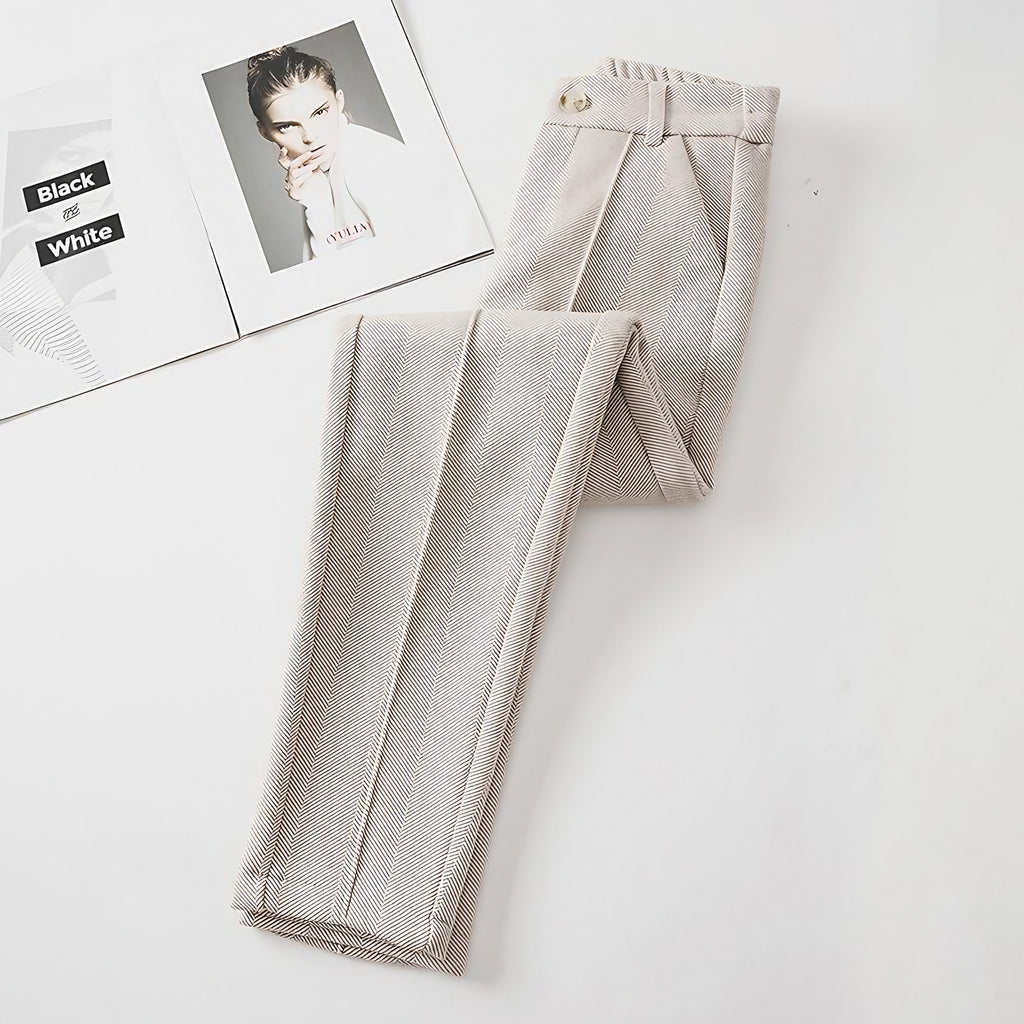 Pantalon fuselé femme taille haute à plis, quatre coloris, blanc