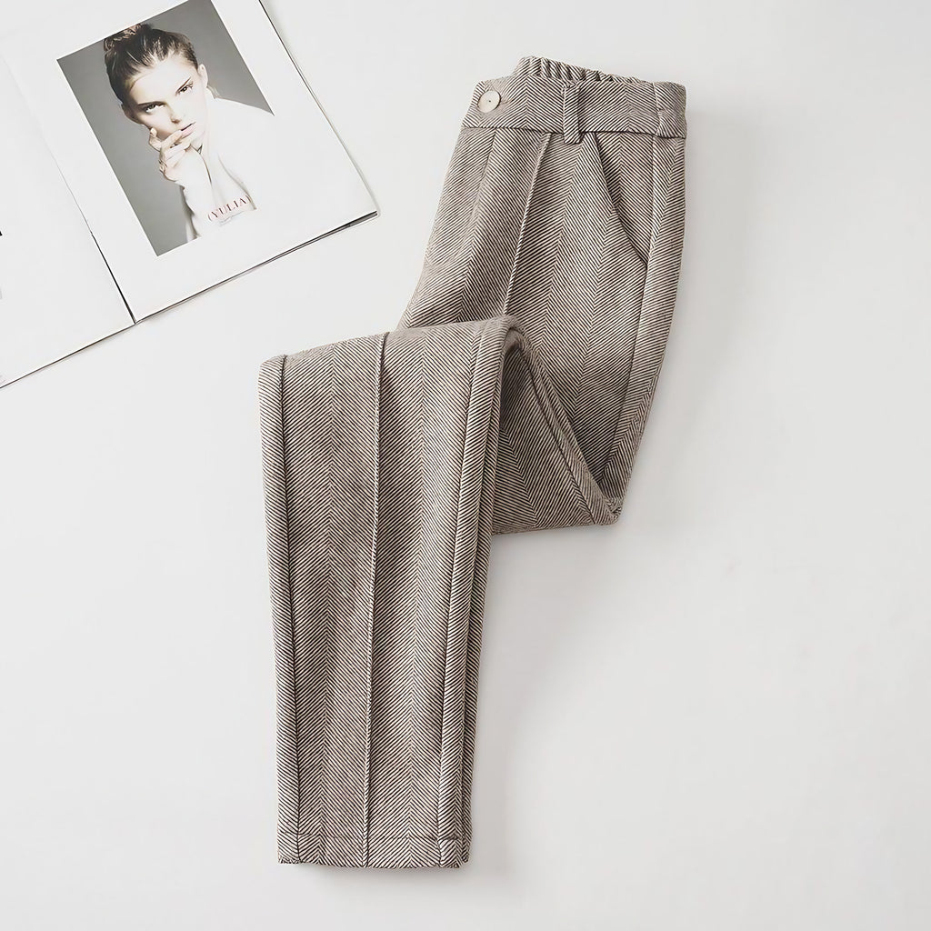 Pantalon fuselé femme taille haute à plis, quatre coloris, kaki
