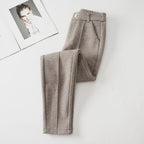 Pantalon fuselé femme taille haute à plis, quatre coloris, kaki