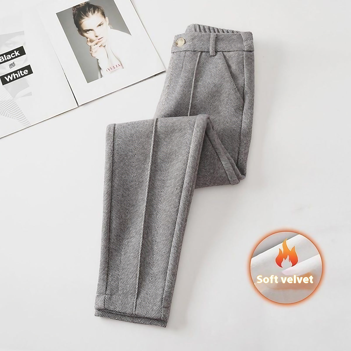 Pantalon fuselé femme taille haute à plis, quatre coloris, gris